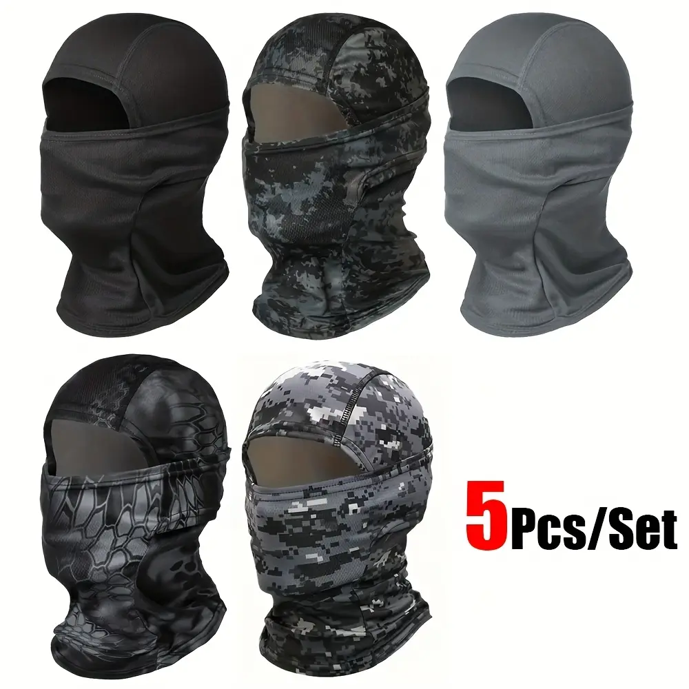 Unisex 5-Piece Breathable Sun Protection Face Mask Set - Onesize, Offroad & Outdoor Sports Activity Use, Multifunctional Neck Gaiter/Tile Headscarf, Breathe Easy, Unisex for All Daily & Backup Needs