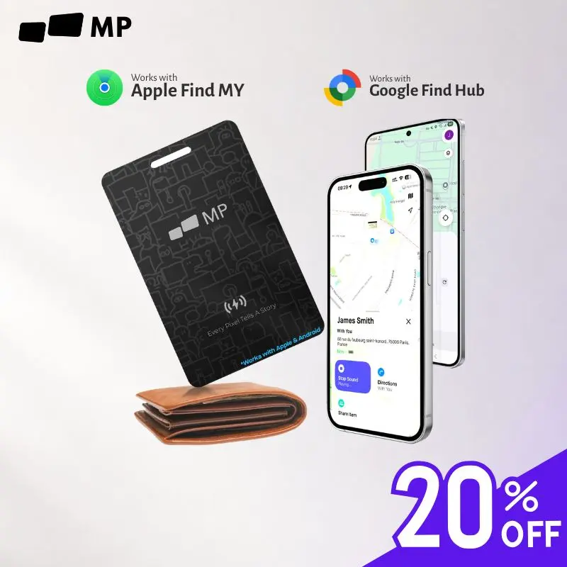 GPS Tracker, 1.6mm Slim Anti-Lost Device works with Apple Find My and Android, No Monthly Fee, Rechargeable Smart Tracking Card /GPS for Wallet, with Left-Behind Remind & Loud Alerts, Gift under $30