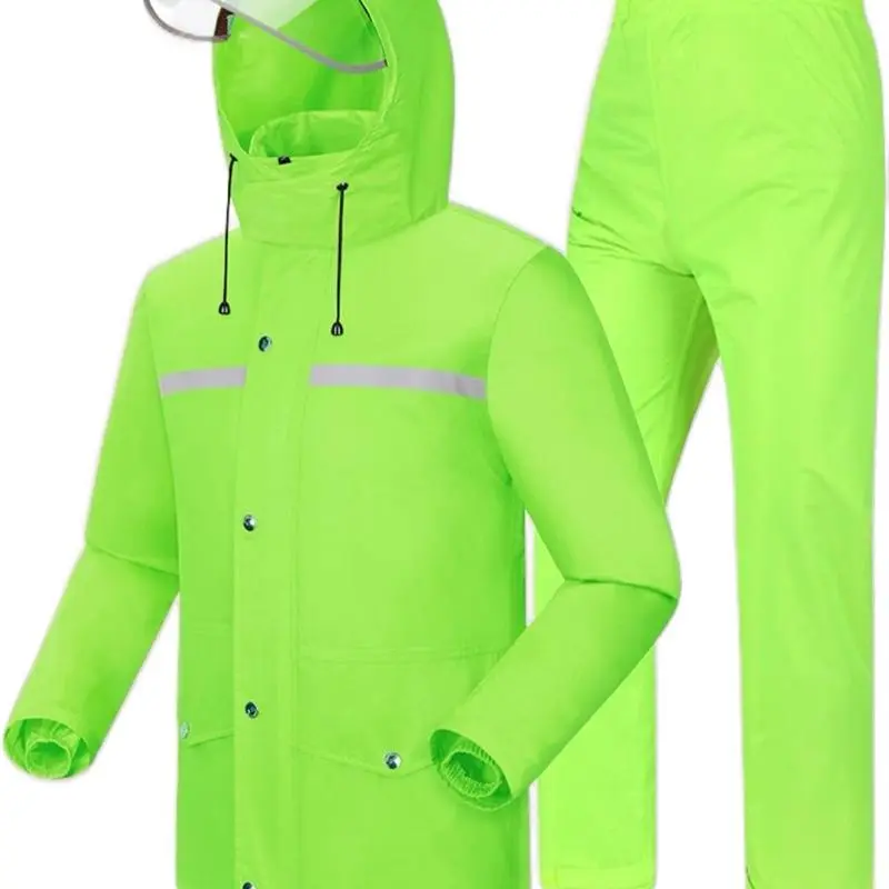 Unisex Youth Hi-Vis Yellow Rain Suit, Full-Body Rainproof Gear with Neon Green Reflective Safety Feature, Rain Coat with Pants for Rainy Days to Stay Dry and Visible