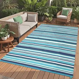 Modern Outdoor Patio Rug Colorful Striped Double-sided Mat Foldable Plastic Straw Rug For Gardens Beaches Balconies Picnics Front Doors RVs And Patios