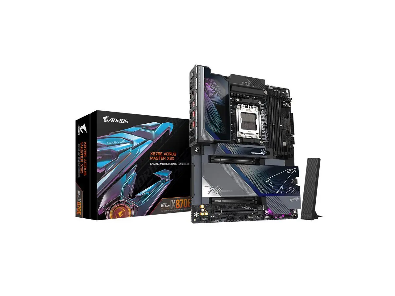 GIGABYTE X870E AORUS MASTER X3D AMD AM5 LGA 1718 ATX Motherboard, Supports AMD Ryzen 9000/8000/7000 Series Processors, DDR5, 18+2+2 Total Power Phase, 5x M.2, PCIe 5.0, USB4 Type-C, WIFI7, 10GbE, PCIe EZ-Latch+ Duo, 5-Year Warranty