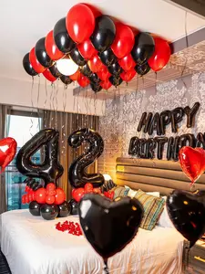 53pcs Red & Black Birthday Balloon Set with 40" Black Number Balloons, Perfect for 16th–40th Birthday Decor, Room Makeovers, Party Backdrops & Photo Props