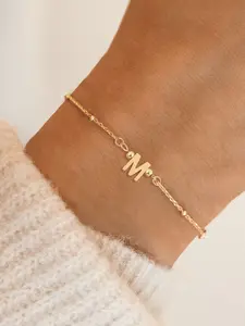 Women's Letter Initial Bracelet, Letter Link Bracelet, Simple Classic Stainless Steel Bead Chain, Casual Style, All Seasons Accessory