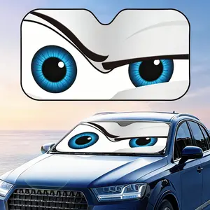 Cute Cartoon Eyes Grey Sun Visor Car Windshield Sun Shade UV Block Heat Insulation Reflective Cover Keeps Interior Cool Protects Dashboard Foldable Storage Universal Fit for Car SUV Truck Summer Essential