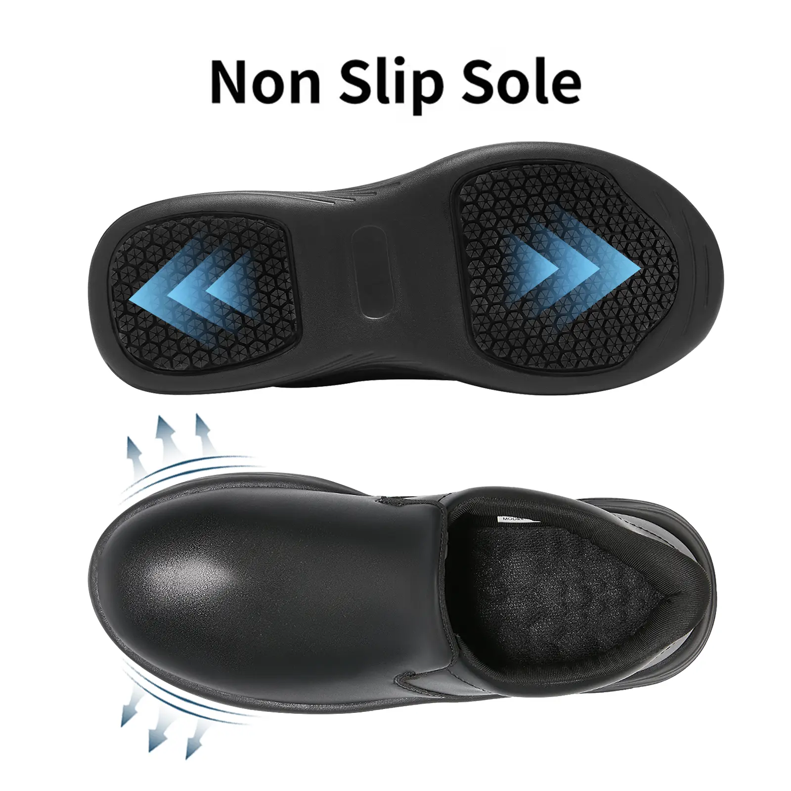 Men's Enhanced PU Chef Footwear - Wide-Toe Slip-On Work Shoes, Slip-Resistant, Oil-Resistant, Waterproof, With Reflective Strip, Comfortable, Easy To Clean, Suitable For Kitchen, Healthcare Work, Basic, Synthetic, Water Resistant