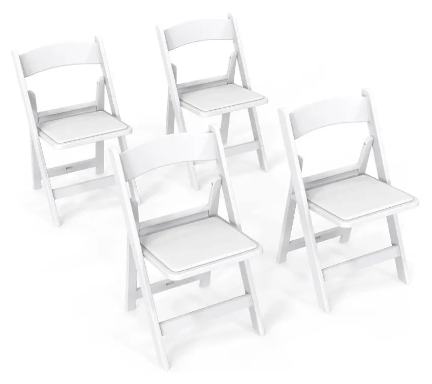 Karlhome 4PCS Durable Resin Folding Chairs with Padded Cushions - Clean Look, Ergonomic, Easy to Clean, Space-Saving Garden/Outdoor Patio/Indoor Furniture, 17.4"d x 18"w x 30.8"h, 350 lb+ Capacity, White
