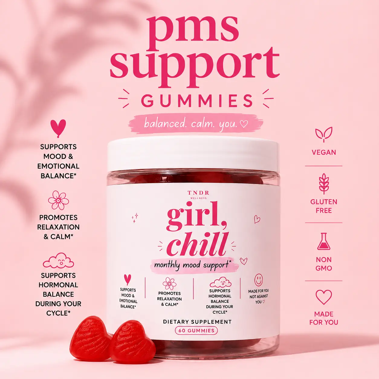 Women's PMS Support Gummies, Hormonal Balance Herbal Supplement - 60 Count