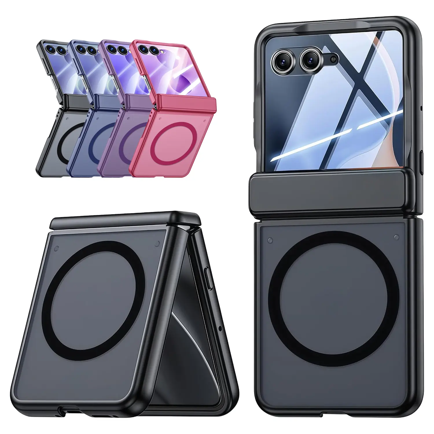 for Samsung Galaxy Z Flip 8 / Flip 7 5G Magnetic Case Screen Protector:Translucent Matte Textured Military Grade Drop Protection Phone Cover [Hinge Protection] - Shockproof Durable Rugged Case cover gift design phone case