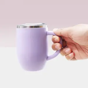 12oz Coffee Mug with Handle, 304 Stainless Steel Inner & BPA-Free PP Outer, Sliding Seal Lid, Leak Proof Travel Cup, Reusable Beverage Cup, Reusable Coffee Drinkware for Hot & Cold Drinks, Coffee Cups