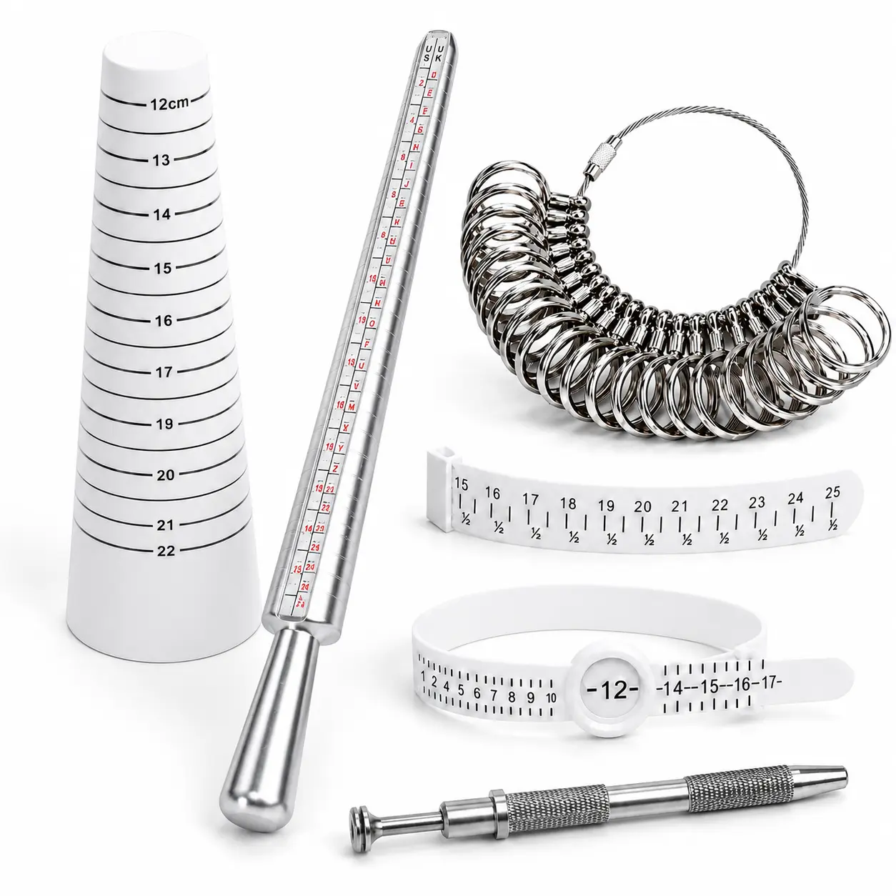 Ring Sizer Measuring Kit with Metal Ring Mandrel, Ring Gauge Set, Bracelet Sizer and Jewelry Gem Picker