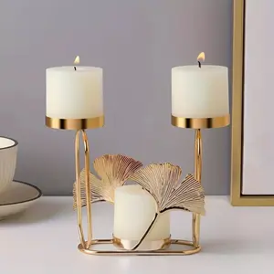 Ginkgo Leaf Design Candle Holder, Iron Art Metal Decor, Iron Craftsmanship, Tabletop Home Decoration, Perfect for Parties and Weddings