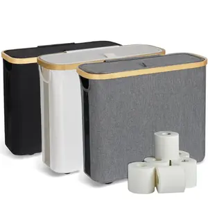 Wooden Bathroom Toilet Paper Holder with Lid, Holds 12 Rolls, Lightweight Foldable Bath Accessory, Perfect for Home Organization