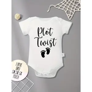 Soft Cotton "Plot Twist" Baby Bodysuit – Casual Short Sleeve Onesie with Footprint Design, for Boys and Girls, Machine Washable, Baby Romper, Perfect for Outdoor