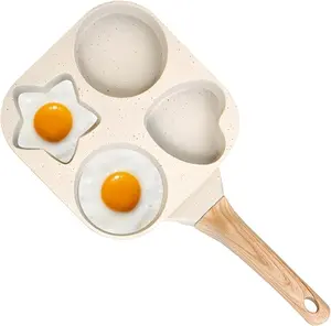 4-Cup Divided Grill Skillet, 7.5 Inch Healthy Granite Egg Frying Pan with Anti-scald Handle, Breakfast Skillet for Eggs, Pancakes, Bacon