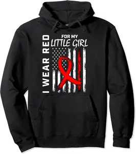 Red Ribbon Little Girl Daughter Heart Disease Awareness Flag Pullover Hoodie - Hufsakha Shop 70B0BSHY4YPH