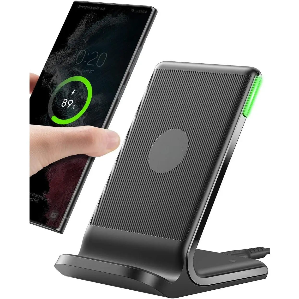 F-CGR10 Wireless Charger, 15W Fast Qi Certified Wireless Charging Station with Sleep-Friendly Adaptive Light Compatible with iPhone 16 15 14 13 Pro XS 8 Plus Samsung Galaxy S25 S24 S23 Note 20 Google etc, Led, Smartphone, Mobile, Usb, Usb-C, Certified Sup