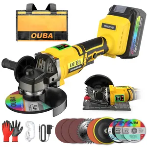 OUBA 20V Cordless Angle Grinder-Compatible with Dewalt Battery 20V Max Battery 3-Speed, LED, 4-1/2" Cutting Wheel & Flap Disc