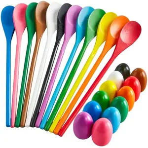 24 PCS Easter Egg and Spoon Race Game Set, 12 Players Carnival Egg and Spoon Relay Game for Kids & Family Activity Holiday Outdoor Yard Easter Egg Hunt Birthday Party Lawn