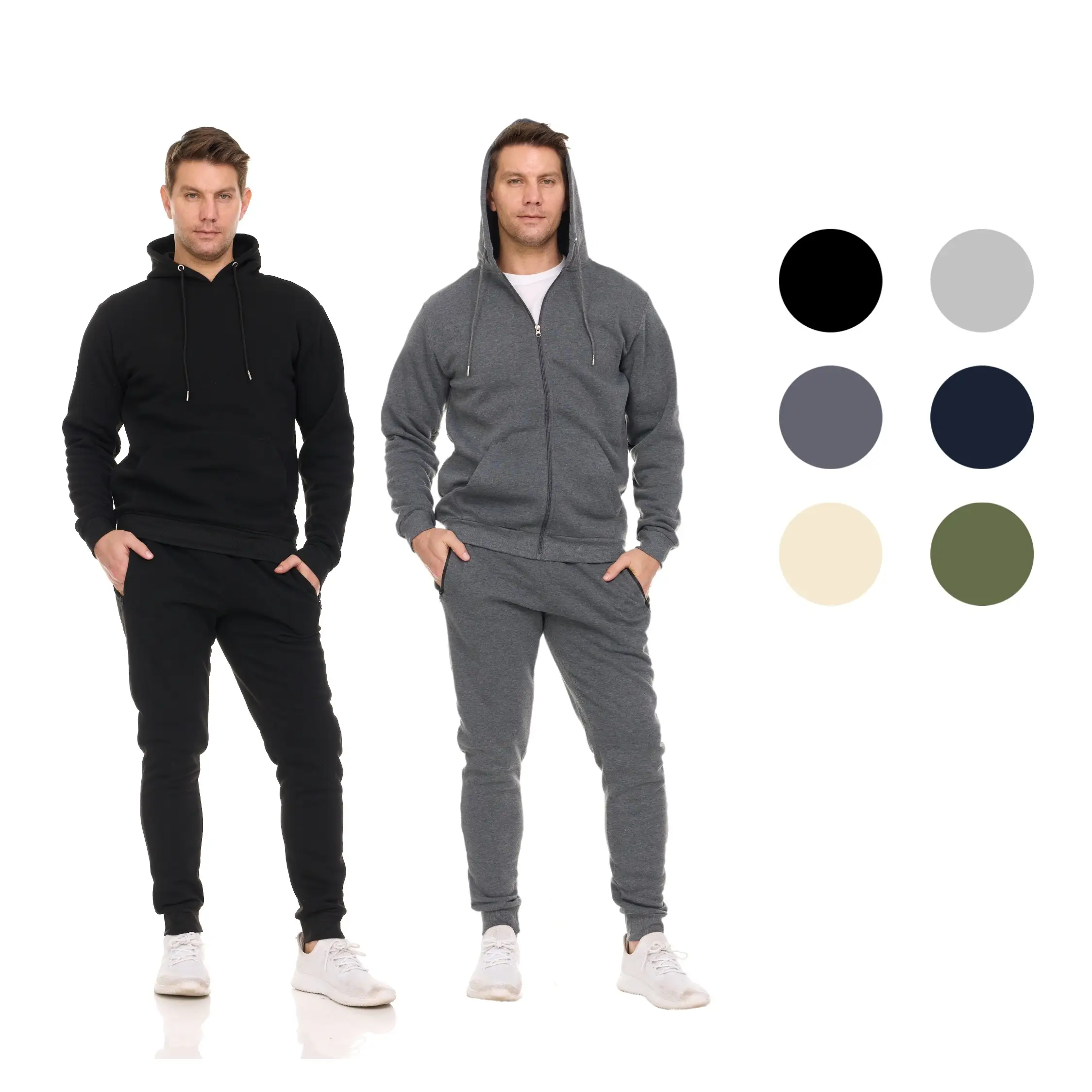 Men's Fleece-Lined (Full Zip Or Pullover) Hoodie & Jogger 2 Piece Set Cotton Menswear
