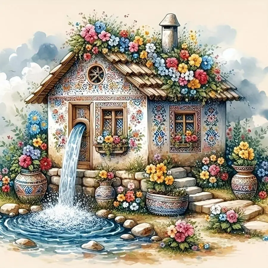 Fairy Tale House Pattern Diamond Arts Colorful Painting Kit without Frame, DIY 5D Diamond Arts Crafts Kit for Beginner, Wall Art Decorations for Home