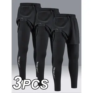 Two-in-one men's high-elasticity quick-dry sports pants, tight-fitting design, with a mobile phone pocket, suitable for fitness and training, sports running pants