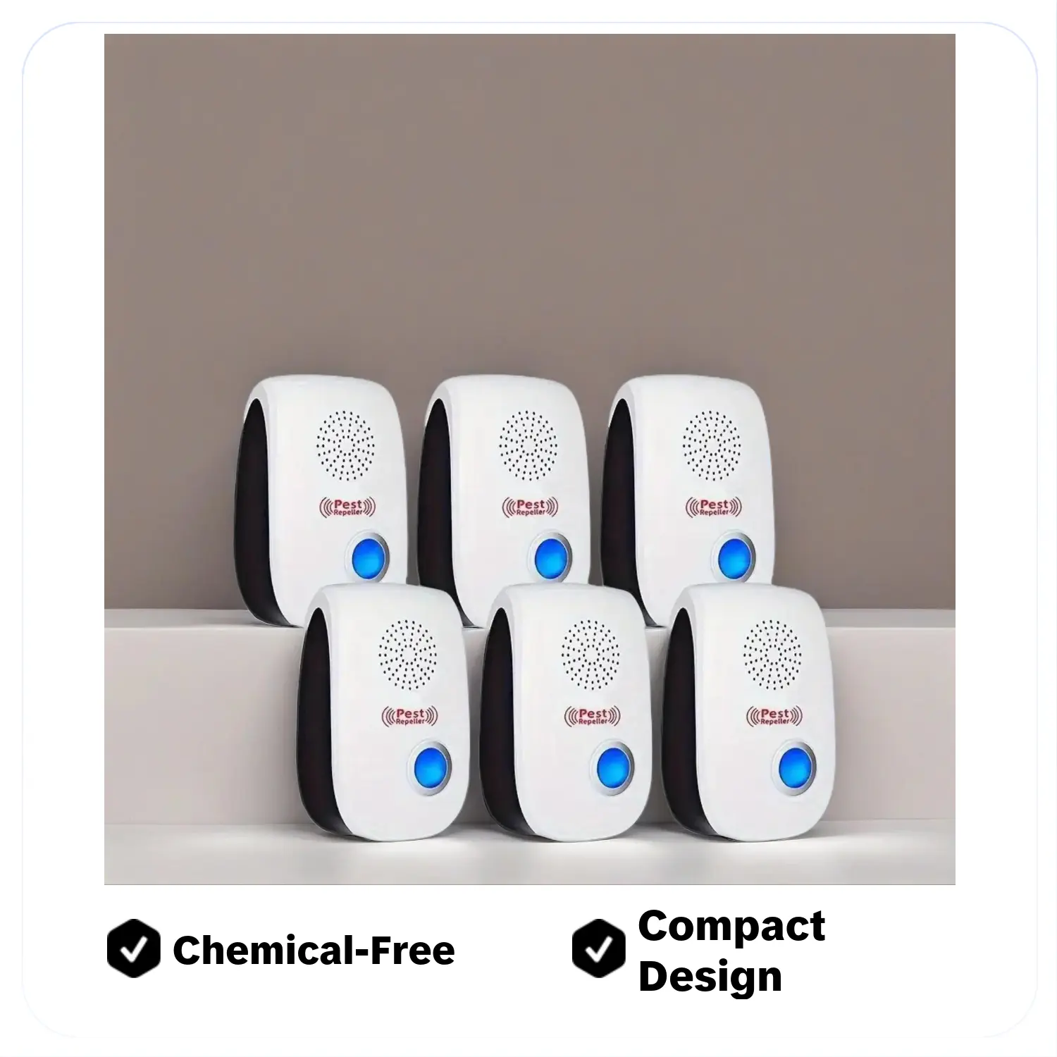 6-Pack Compact Ultrasonic Plug-in Pest Repellent - 110-120V Indoor Electronic Insect Control Device with Electronic Mosquito Zapper for Flies, Ants, Roaches, Spiders, Mice - Easy-Install Household Protection for House, Garage