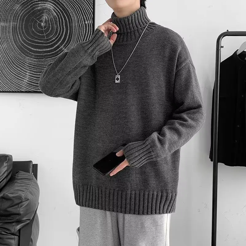 Men's Turtleneck Knitwear - Long Sleeve Thick Warm Autumn-Winter Base Layer, Casual Sports Outerwear (Lazy-Style Top), Full Sleeves, Relaxed Cut, Plain, 3Xl, High Neck, Menswear, Clothes