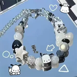 Sanrio Pachimari Dog Bracelet, Cute Handmade Bell Bracelet, Heart Charm Bracelet, Perfect Kawaii Anime Gift for Best Friends, Birthday & Valentine's Day Present