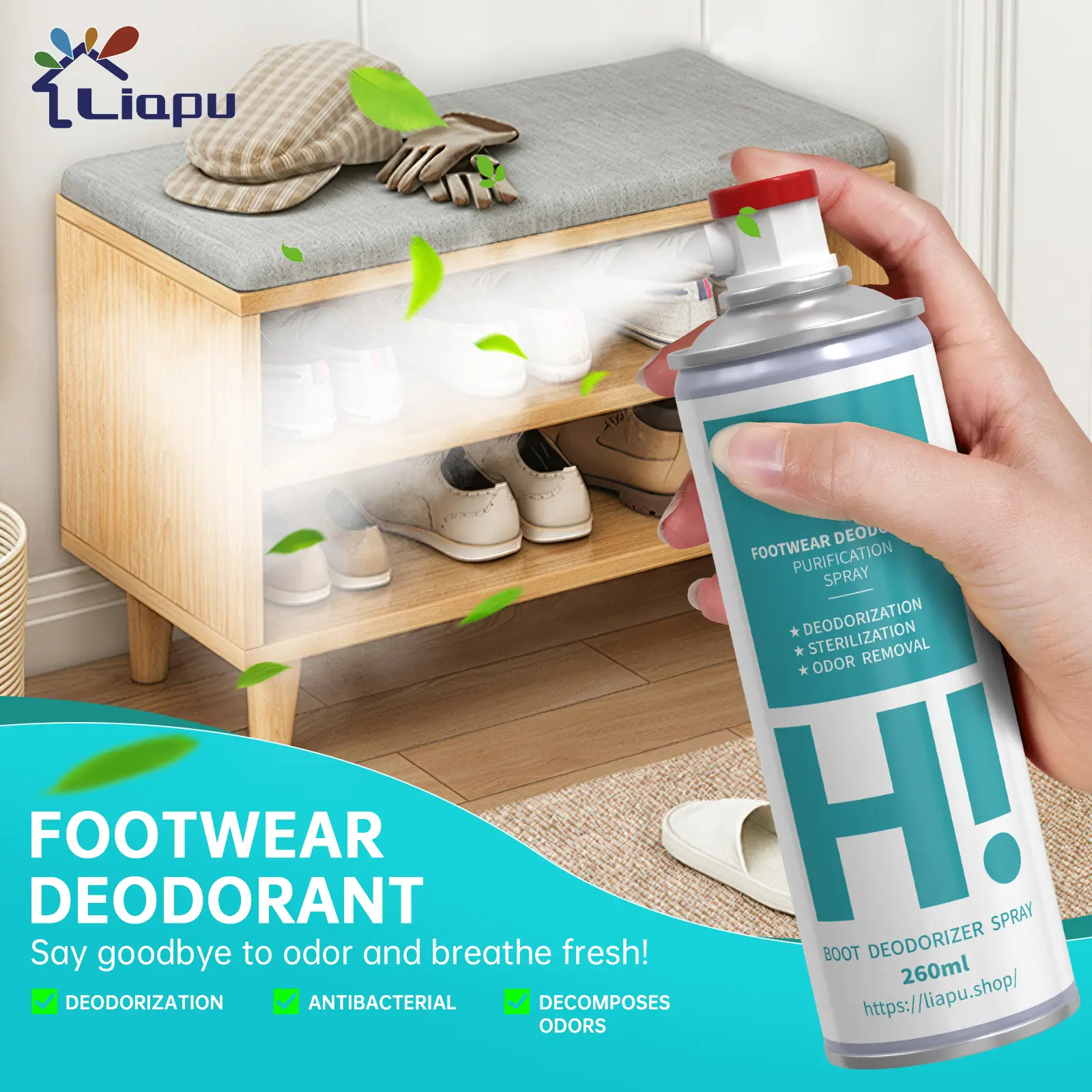 Liapu Shoe Odor Eliminator Spray & Footwear Cleaner - Antimicrobial Deodorizer for Sneakers, Boots, and Socks, Foot Odor Eliminator For Shoes, Shoe Deodorizer Spray