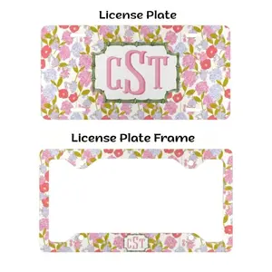 Personalized Hydrangea License Plate & Frame Preppy Floral Monogram Car Tag Cute Girly Car Decor Gift for Her