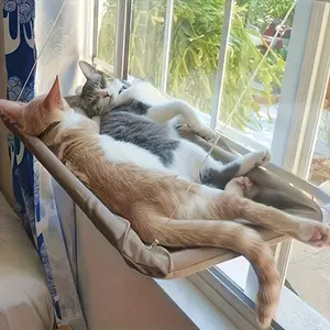Cat Window Perch Hammock Bed with Strong Suction Cups, Comfortable Sunbathing Lounger for Indoor Cats, Reinforced Fall-Proof Detachable Pet Sleeper