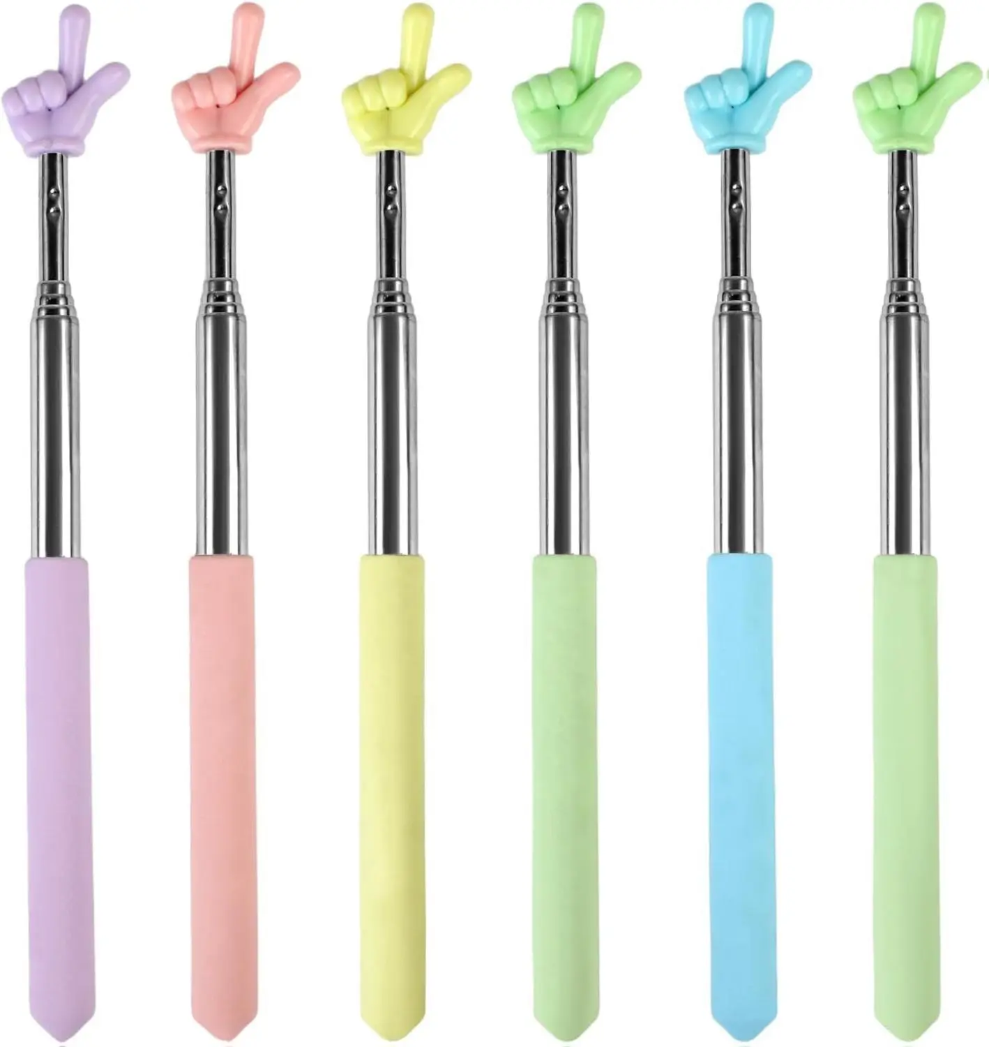 6PCS Pointer Finger Stick, Extendable Colorful Finger Pointer Stick, Mini Retractable Teacher Pointer for Presentation, Whiteboard, Blackboard, Classroom Supplies(5 Color)