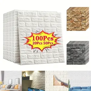 20/50/100pcs 3D Wall Tile Stickers, Foam Self-Adhesive Ceiling Tiles, Easy to Stick and Remove, Clean and Cut Freely, Kitchen Living Room Bathroom Corridor