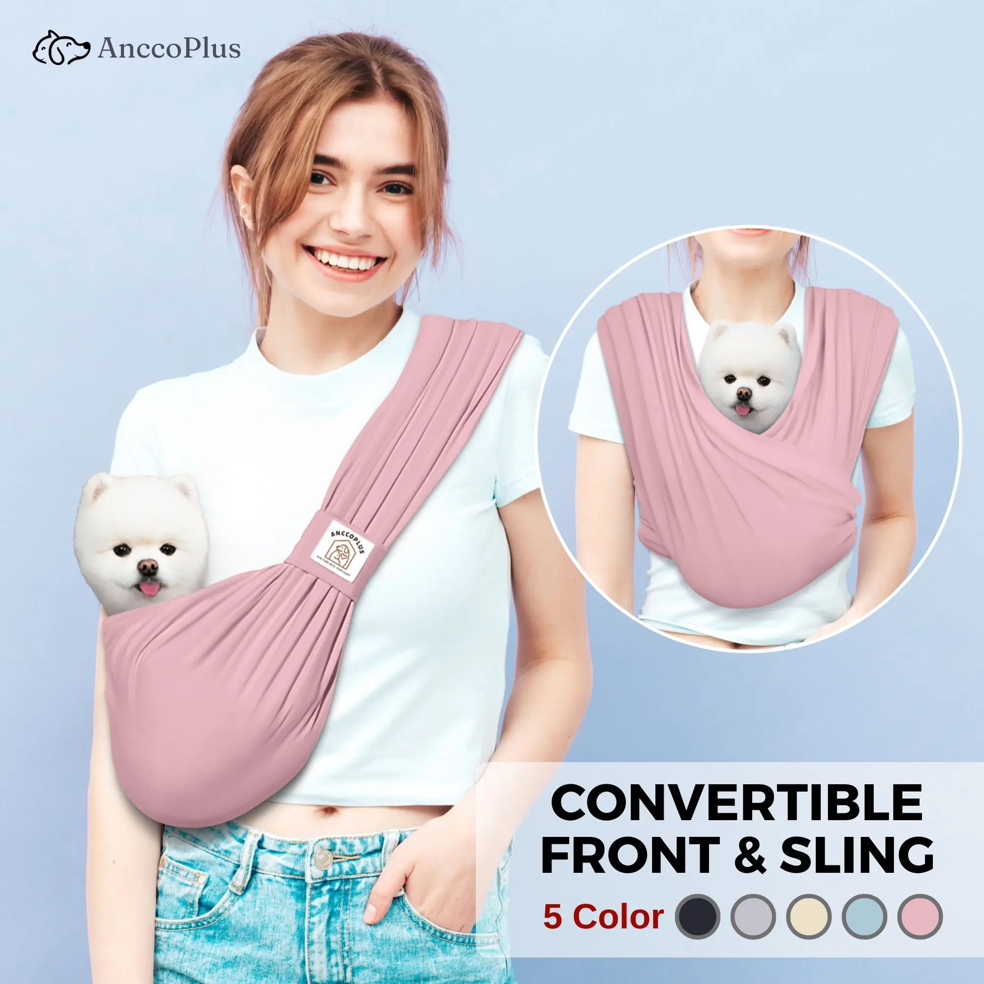AnccoPlus Convertible Dog Carrier Sling for Small Dogs and Cats, Reduces Back Stress, Premium Cotton, Stylish Design, Hands-Free, Easy to Wear