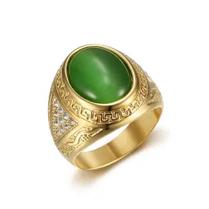 Men's Synthetic Cat's Eye Stone Stainless Steel Ring - Stainless Steel Jewelry, Light Luxury High-End Accessory, Ideal for Banquets, Gift-Giving