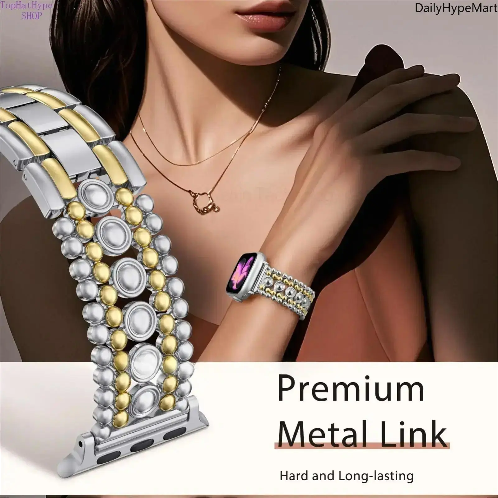 Stainless Steel Smartwatch Band for Women, Designer Chain Link Bracelet Compatible with iWatch Series 38mm-49mm, Smartwatch Accessories, Watch Straps, Wearable, Metal, Smartwatch Compatible Bands