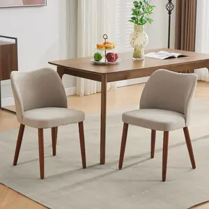 Garvee Mid Century Modern Dining Chairs Set of 2,Linen Fabric Upholstered Accent with Wood Legs, Kitchen Chairs with Hardwood Frame for Dining Table, Kitchen ,Farmhouse, Dining Room,Camel