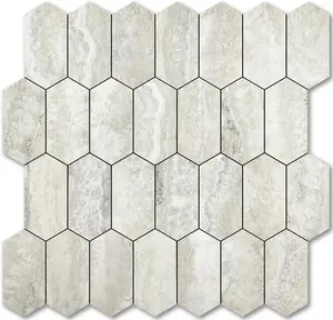 Vamos Tile Long Hexagon Peel and Stick Backsplash Tile - 10 Sheets Stick on Backsplash for Kitchen and Bathroom 12.4 x 12 Inch Beige Slate Look PVC Self Adhesive Mosaic Wall Tiles