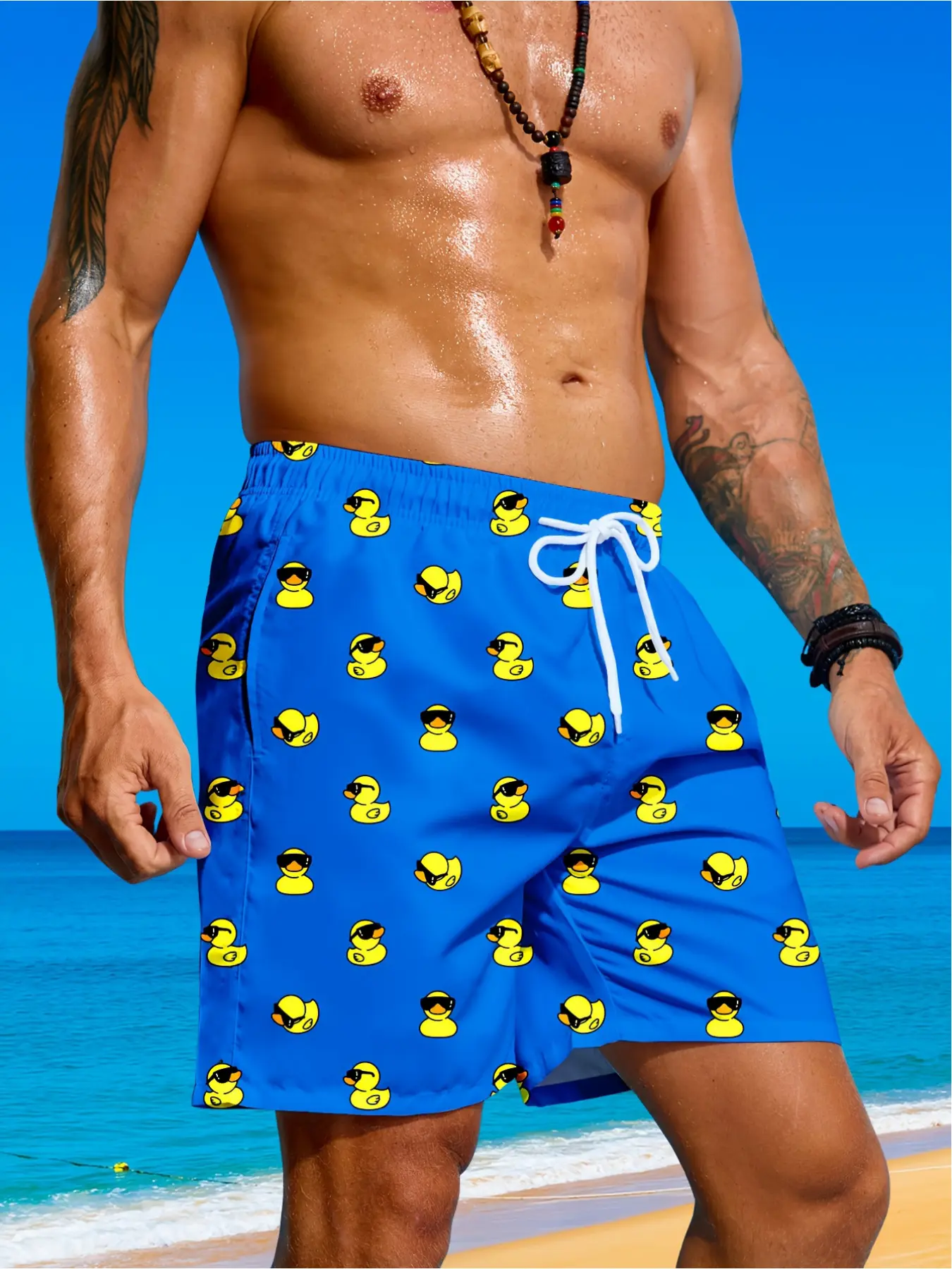 2025 Men's swimming board Shorts, Cute Duck 3D drawstring Hawaiian Beach Shorts, Men's shorts, casual swimwear, Summer Swim Trunks, Summer Swim Bottoms