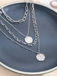 1 Piece Round Charm Chain Layered Necklace, necklace layering clasp, Punk Street Hip Hop Texture Metal Disc Pendant Alloy Necklace, Unisex, Chain Jewelry