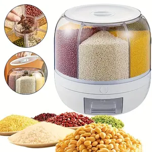 Rotating Grain Storage Bin 6 Grids Rice ContainerOne-Click Output Large Capacity Food Dispenser ForRice Grains or Pet Food Sealed Moisture ProofOrganizer