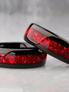 Garnet Ring with Synthetic Ruby in Tungsten Steel, Polished Gemstone, Men's Wedding Ring, 8mm Ring for Gifts to Loved Ones & Friends, Artificial Gemstone Ring