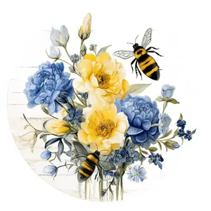 Bee Door Hanger, Floral Sign, DCO-00910-DH, 18" Round Door Hanger