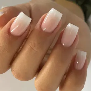 Soft Nude Pink Gradient Press-On Nails – 24pcs Short Square Fake Tips with Elegant Natural Ombre Finish | No UV Needed, Easy to Apply, Comfortable Fit, Long-Lasting | Perfect for Daily Wear, Office Looks, Romantic Dates & Minimalist Nail Art | CurvLife