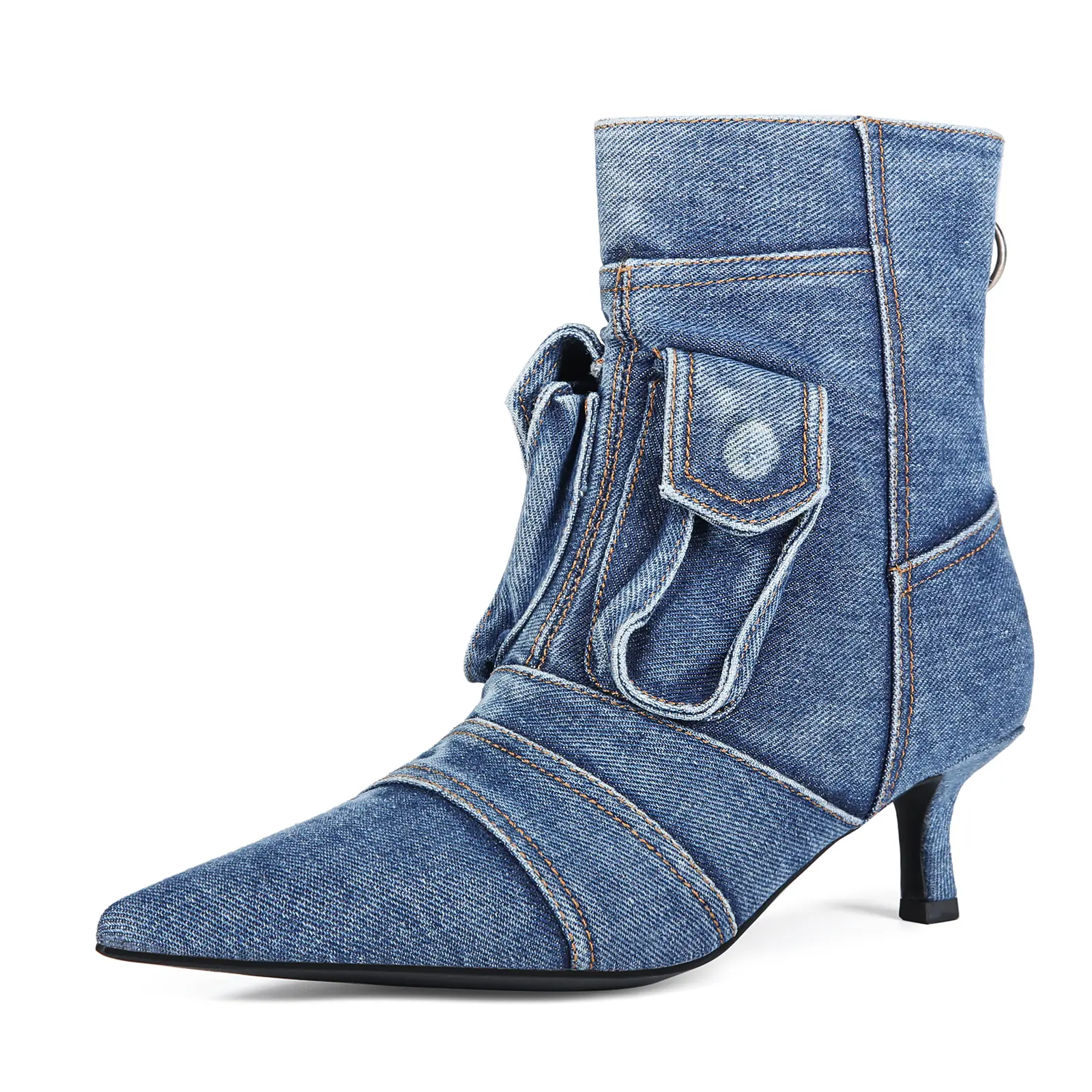 [New]Women's Pointed Toe Denim Bootie with Kitten Heel, Fashionable Side-Zip Footwear for Fall and Winter comfortable thick palitutu cowboy boots
