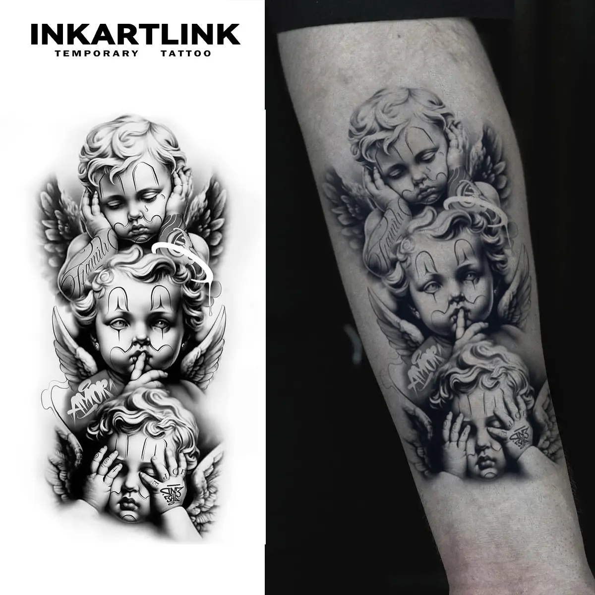 INKARTLINK Angel Herbal Juice Temporary Tattoos, Realistic Fake Tattoo Art Lasting 1-2 Weeks, Waterproof Semi-Permanent Butterfly Design for Youth & All Skin, Fake Tattoos, Cute Look