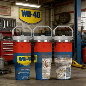 Wd-40 Retro Insulated Cup, Industrial Style Stainless Steel, Large Capacity Portable Car Mug, Ideal for Outdoor Camping, Drinkware, Insulated Travel Drinkware