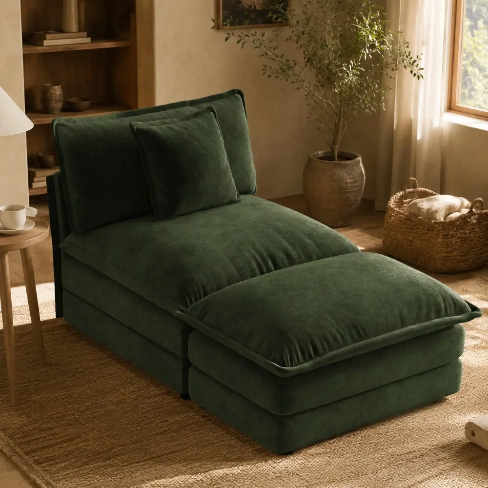 Littleox Allure Sectional Sofas Green Armless 1-Seat & Ottoman