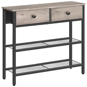 HOOBRO 29.5" Narrow Console Table with 2 Fabric Drawers, Modern 3-Tier Storage Shelves, Organizing Side Table, for Hallway, Grey & Black - Furniture#SpringSale #BigSpringSale