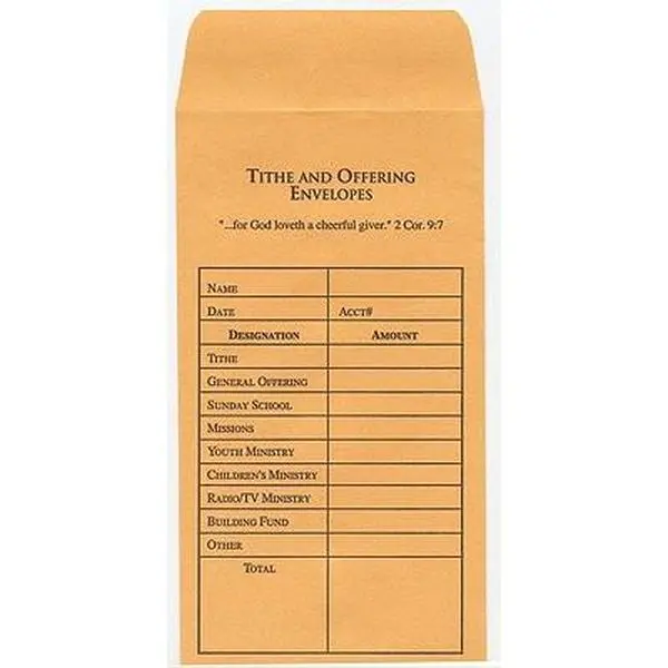 Heavy Golden-Colored Bill-Sized Money Envelope with 2 Corinthians 9:7 (KJV) - Tithe & Offering Envelope for Broadman Church Supplies Staff Merchandise, 5 1/5" x 3 1/2" Gummed Flap